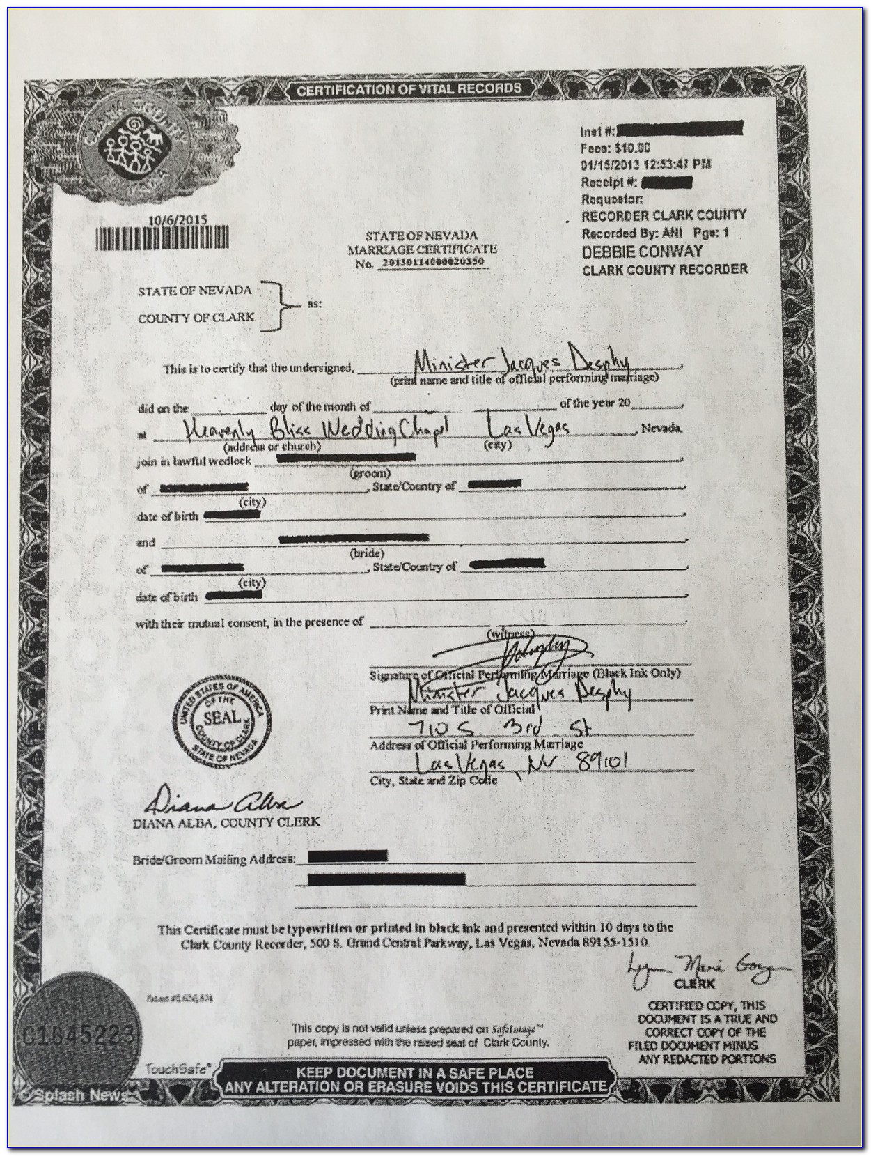 Marriage Certificate Las Vegas Nv