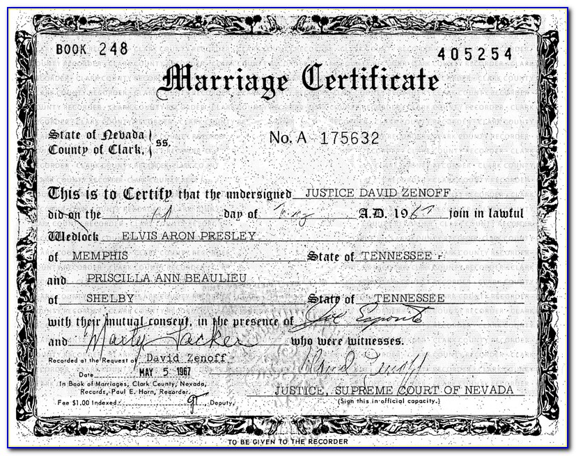 Marriage License Las Vegas Nevada Records