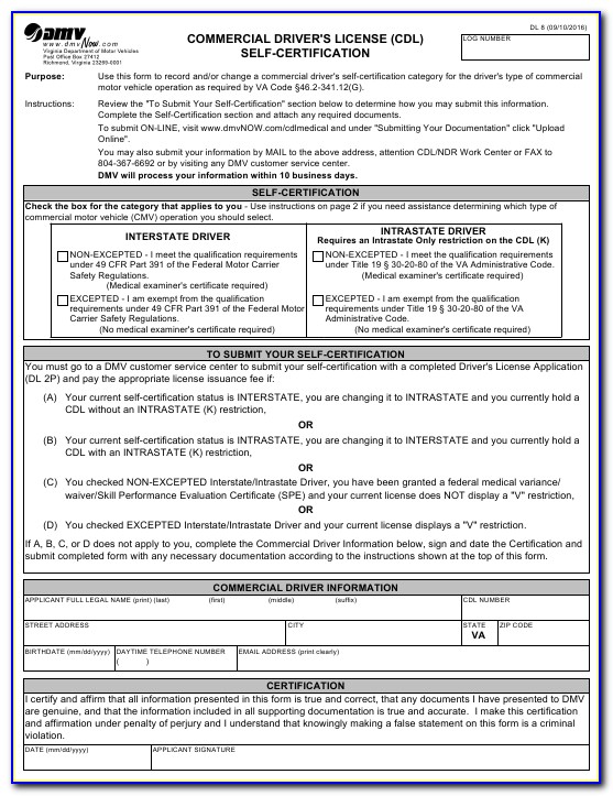 Maryland Cdl Self Certification Form