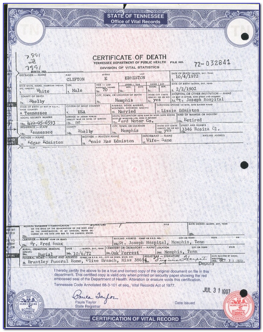Mississippi Vital Records Birth Certificate Copy