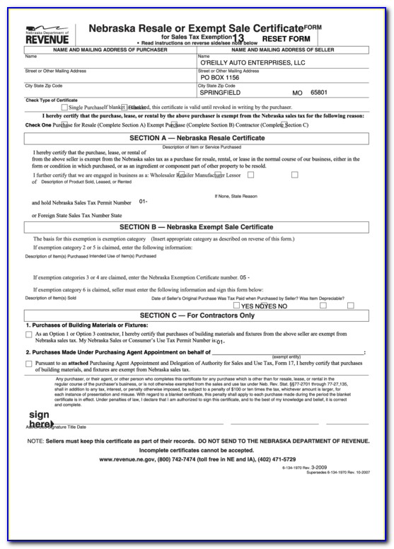 Nebraska Resale Certificate Expiration