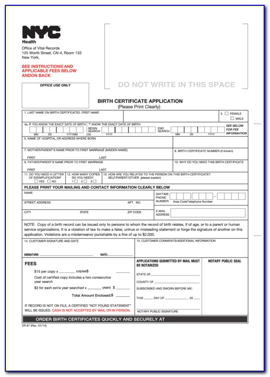 New York City Vital Records Birth Certificate