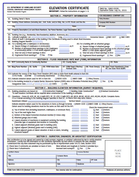 Nfip Elevation Certificate Form