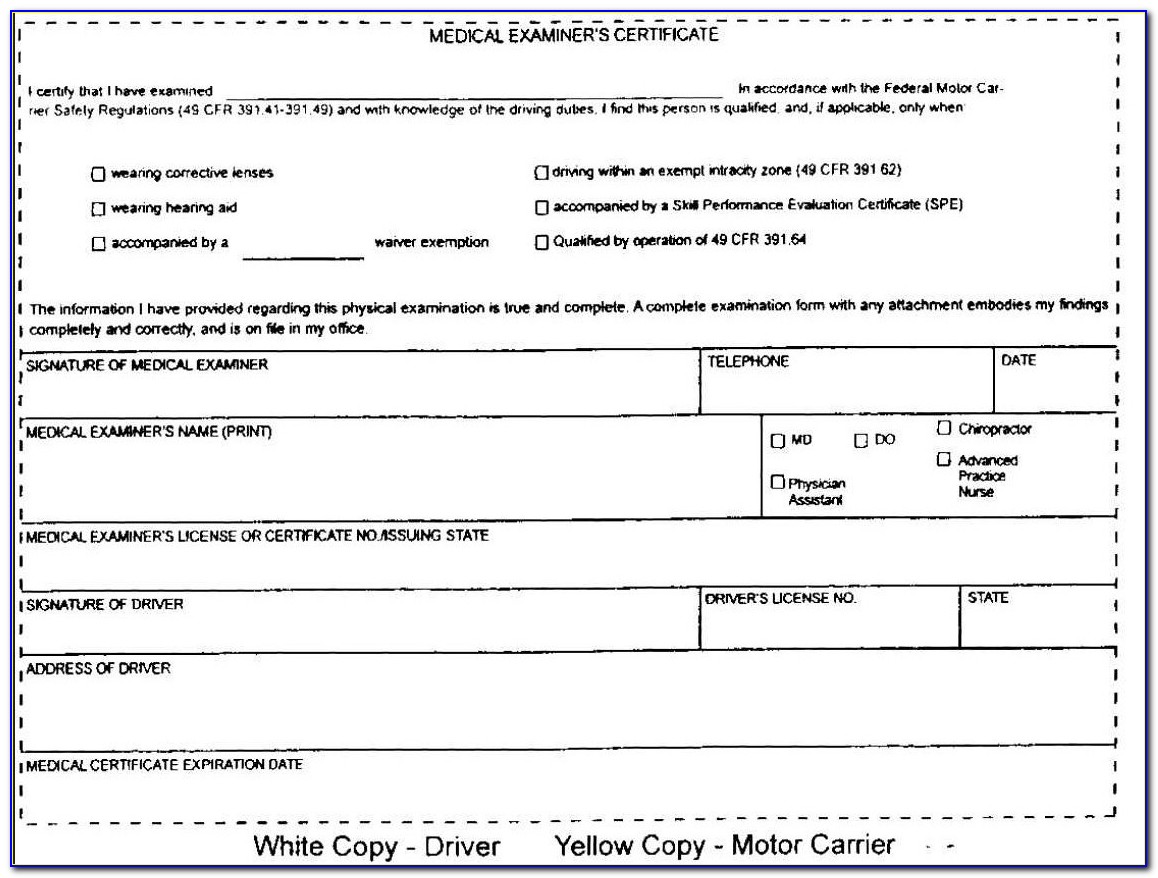 Nj Cdl Medical Examiner's Certificate Form