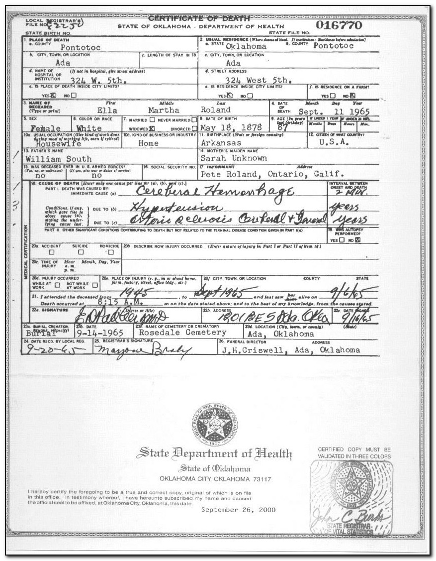 Oklahoma Death Certificate Lookup