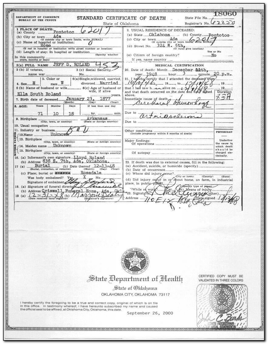 Oklahoma Death Certificate Search