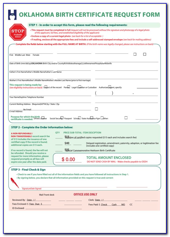 Order Certified Birth Certificate Oklahoma