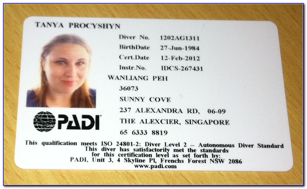 Padi Certification Card Photo