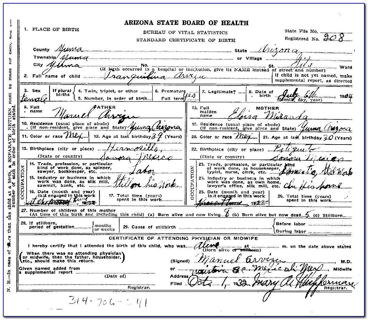 Pima County Vital Records Birth Certificate