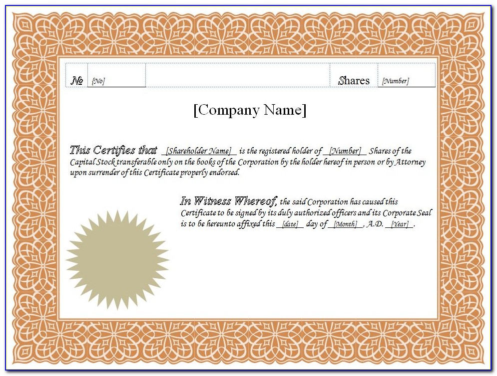 Printable Stock Certificate Format In Word