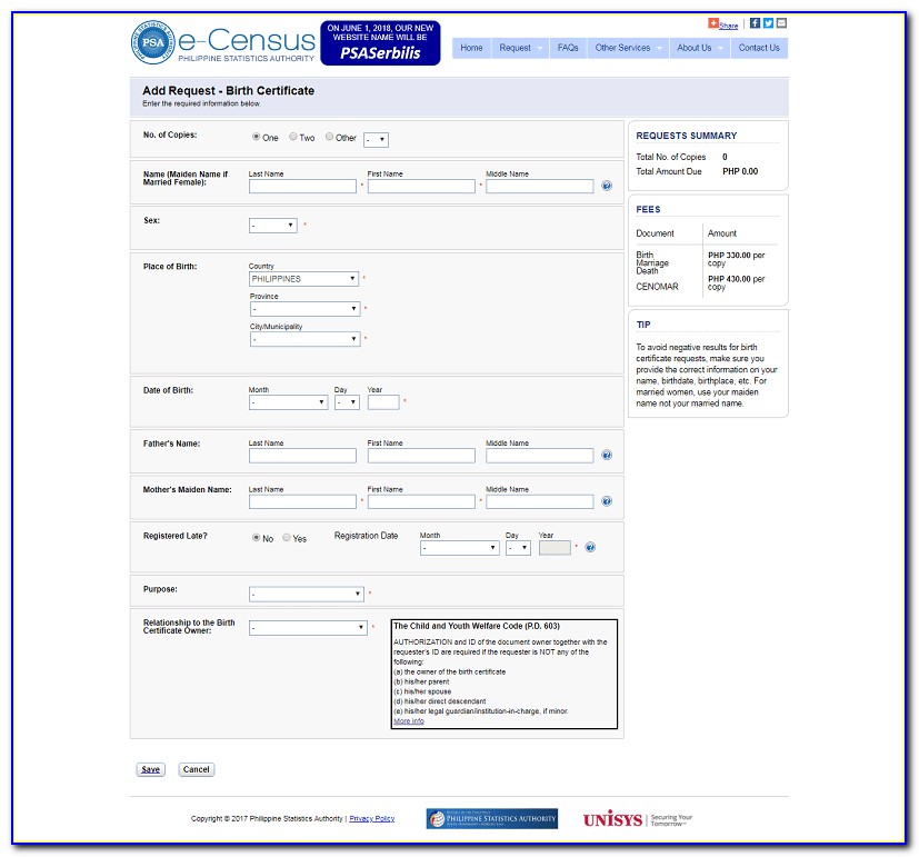 Psa Birth Certificate Online Application Philippines