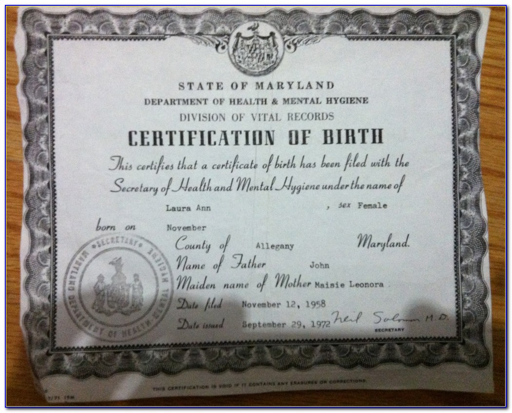 Replacement Birth Certificate Md Cost