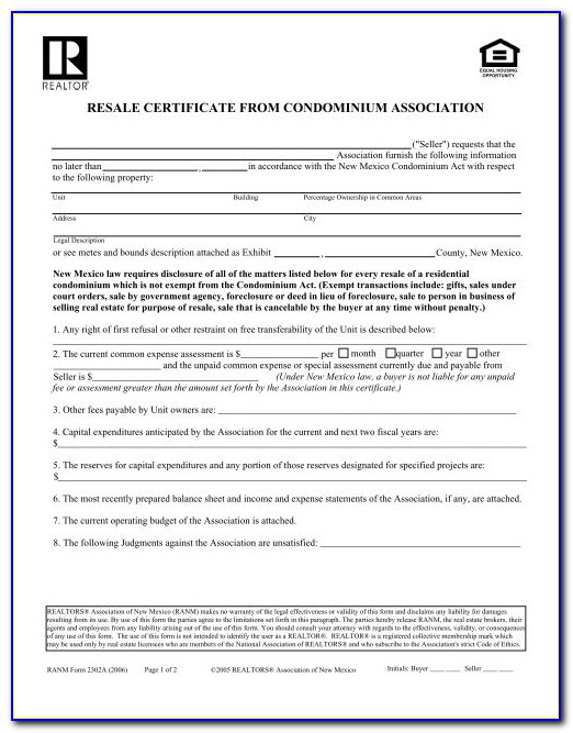 Resale Certificate Washington Condo