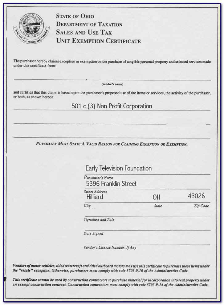 Sales And Use Tax Blanket Exemption Certificate California