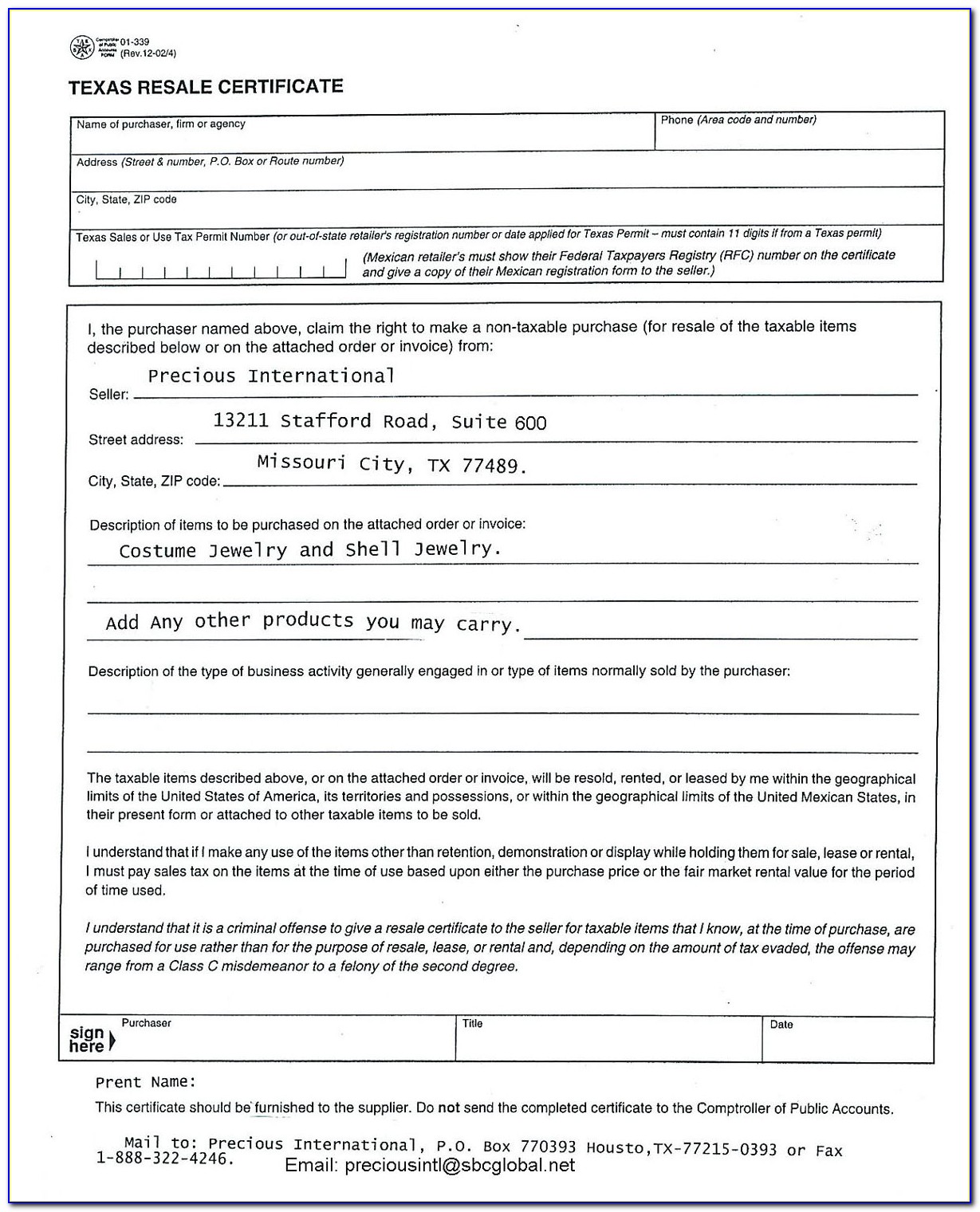 Sales Tax Certificate Texas Application