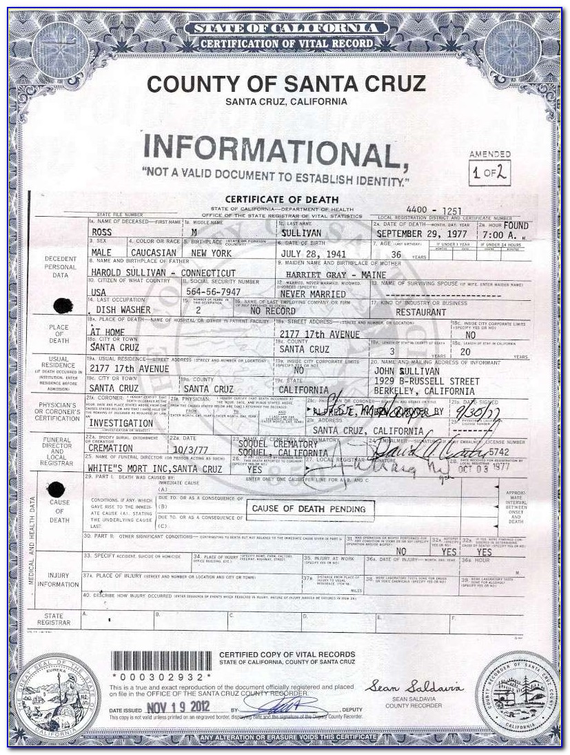 Santa Cruz County Birth Certificate Watsonville