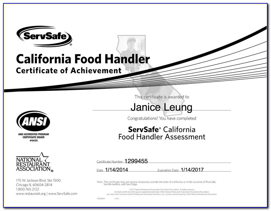 Servsafe Certificate California