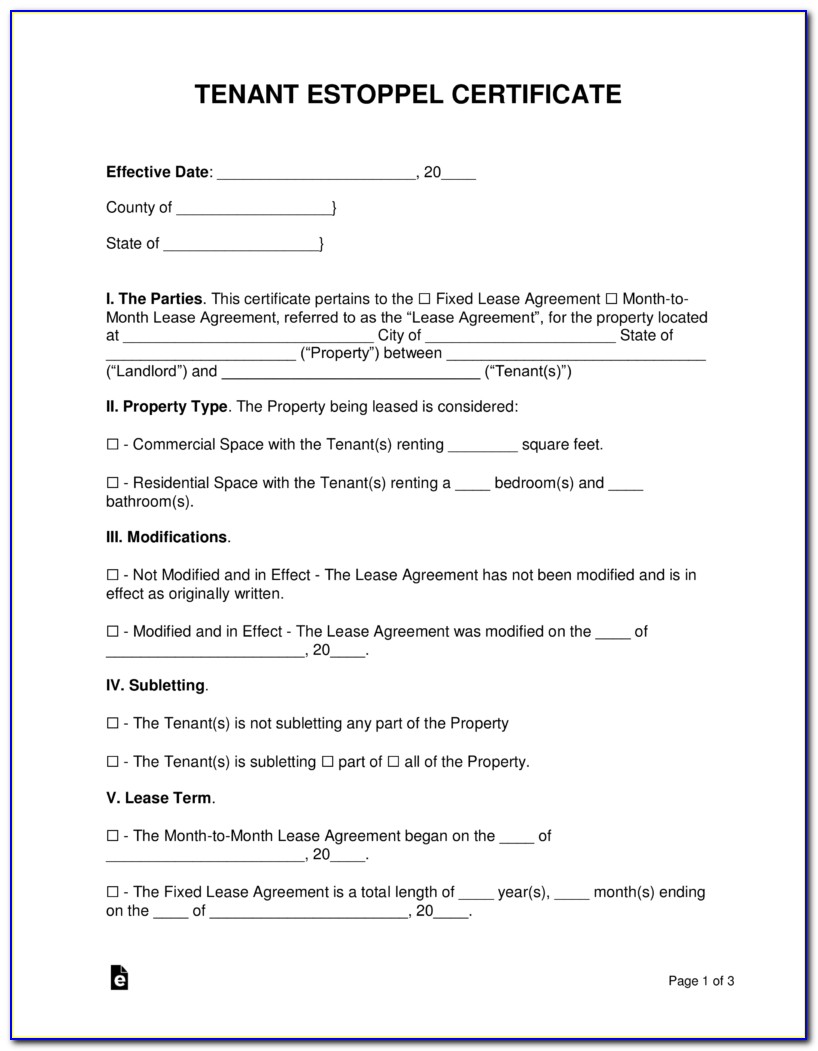 Tenant Estoppel Certificate Form