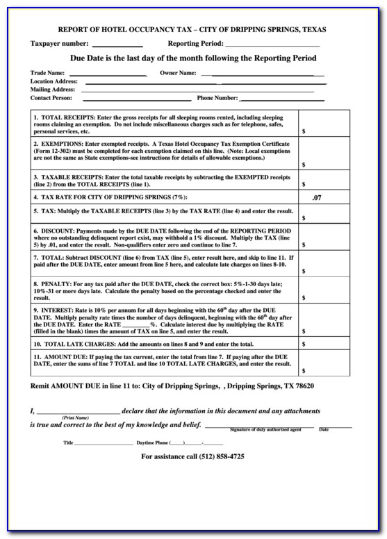 Texas Hotel Occupancy Tax Exemption Certificate Form