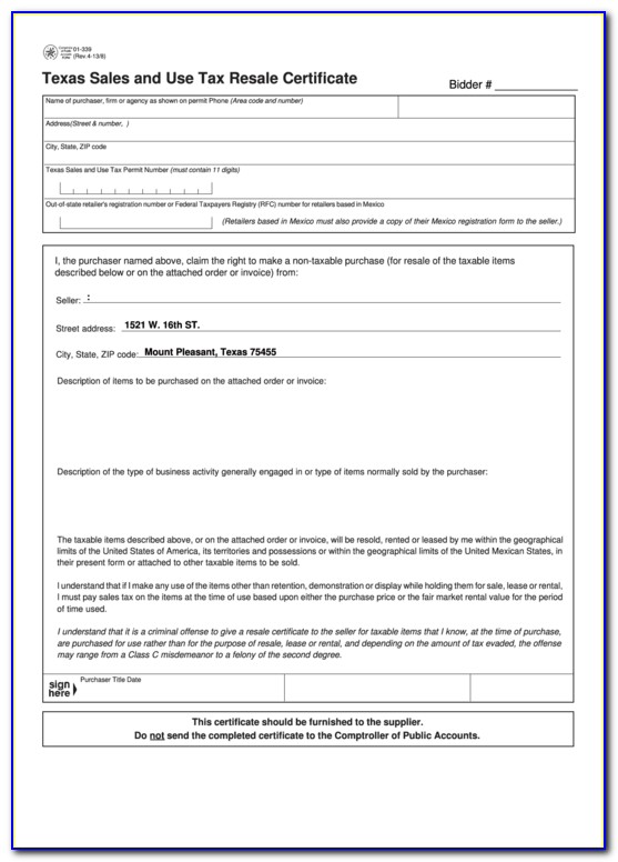 Texas Resale Certificate Form Pdf