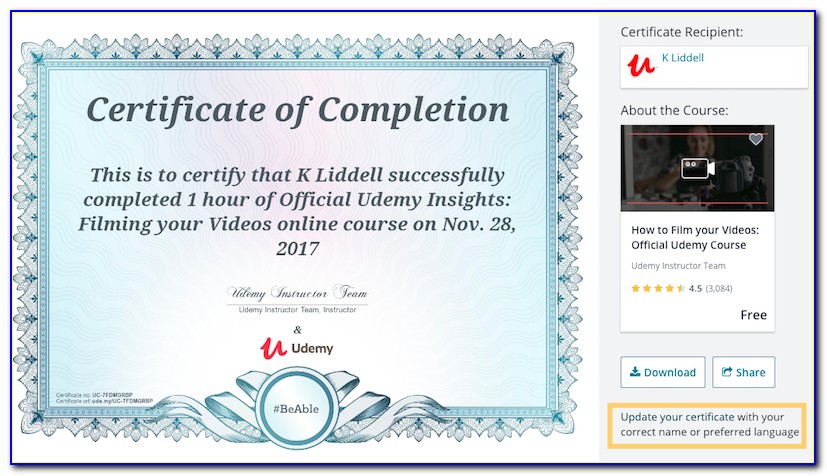 Udemy Certificate Of Completion Linkedin