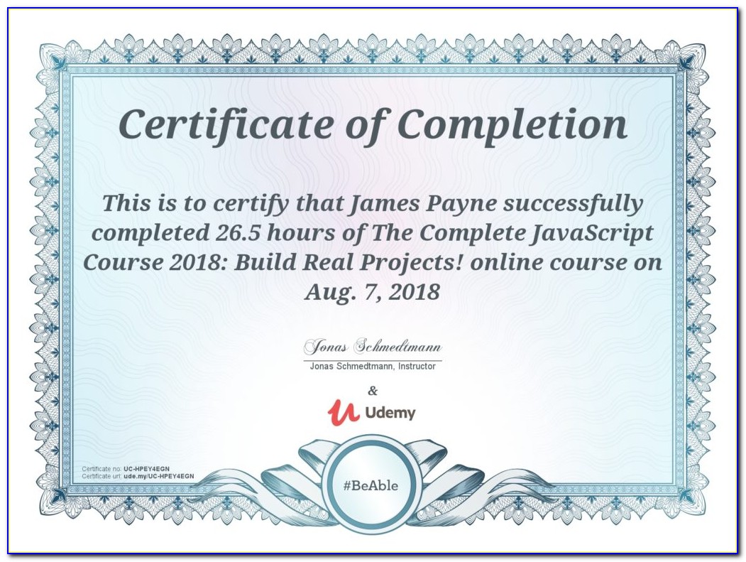 Udemy Certificate Of Completion On Resume