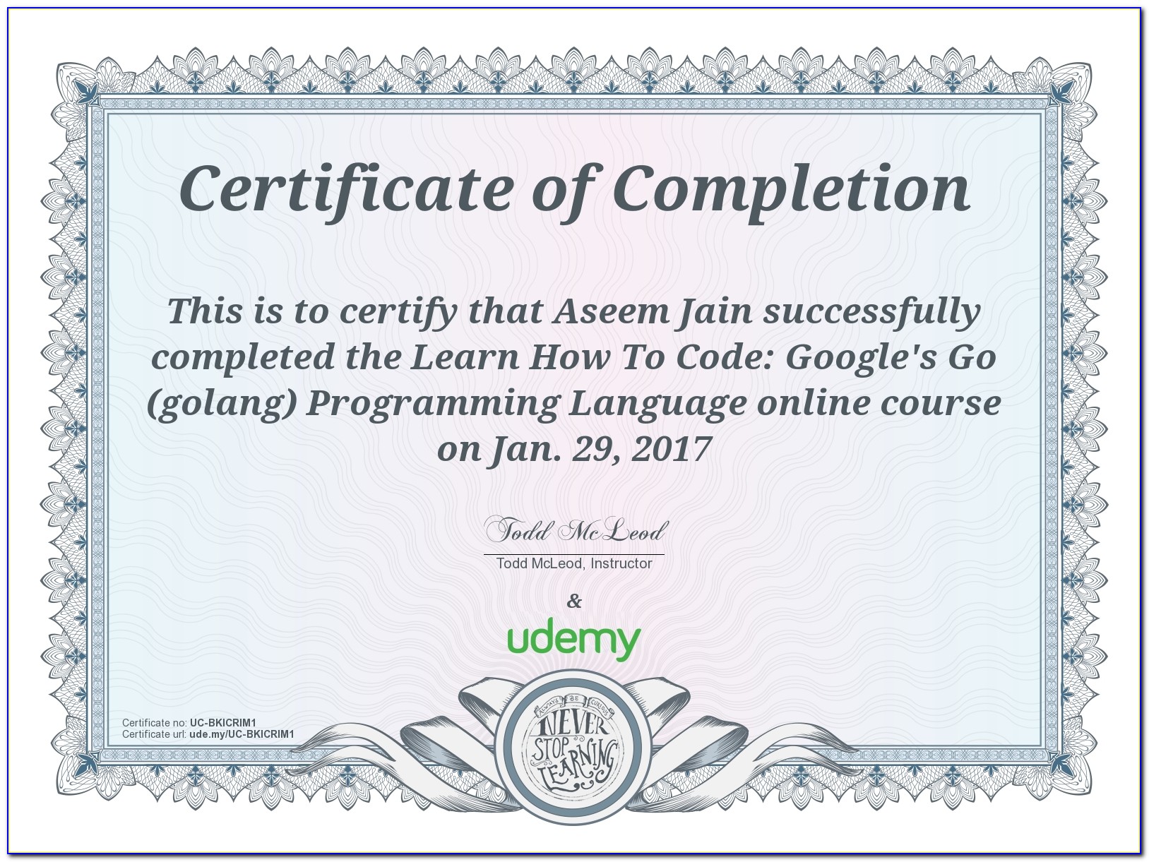 Udemy Certificate Of Completion Pdf