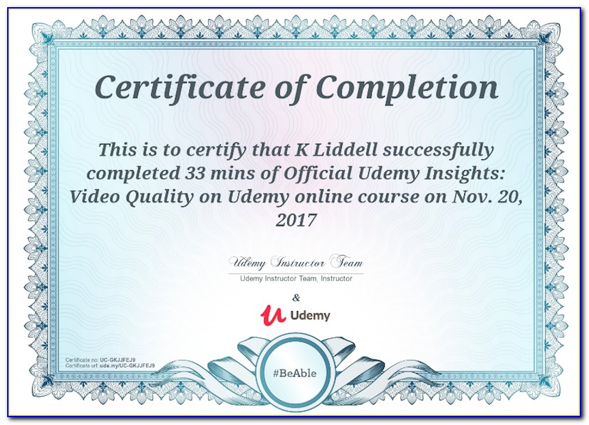 Udemy Certificate Of Completion Sample