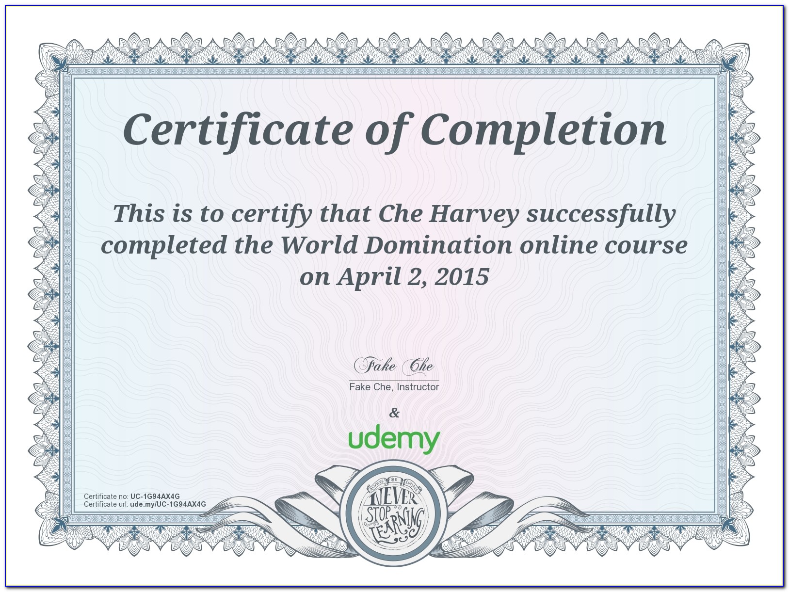 Udemy Certificate Of Completion Template