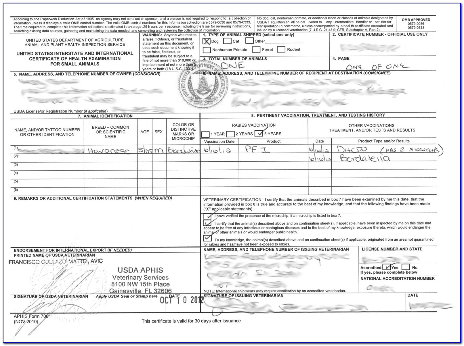 Usda Animal Health Certificate Form