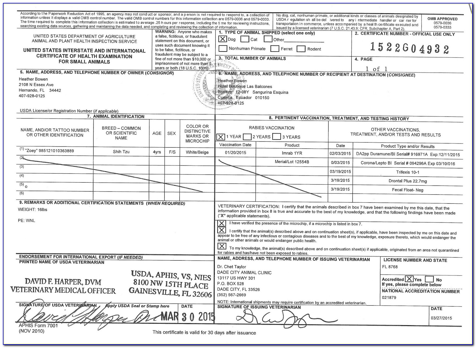 Usda Dog Health Certificate Form