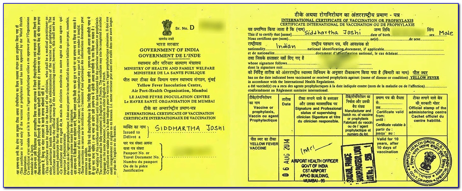 Yellow Fever Certificate India