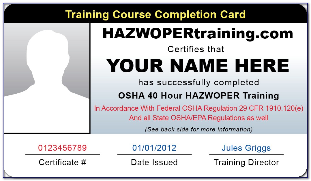 40 Hour Osha Hazwoper Training Certificate