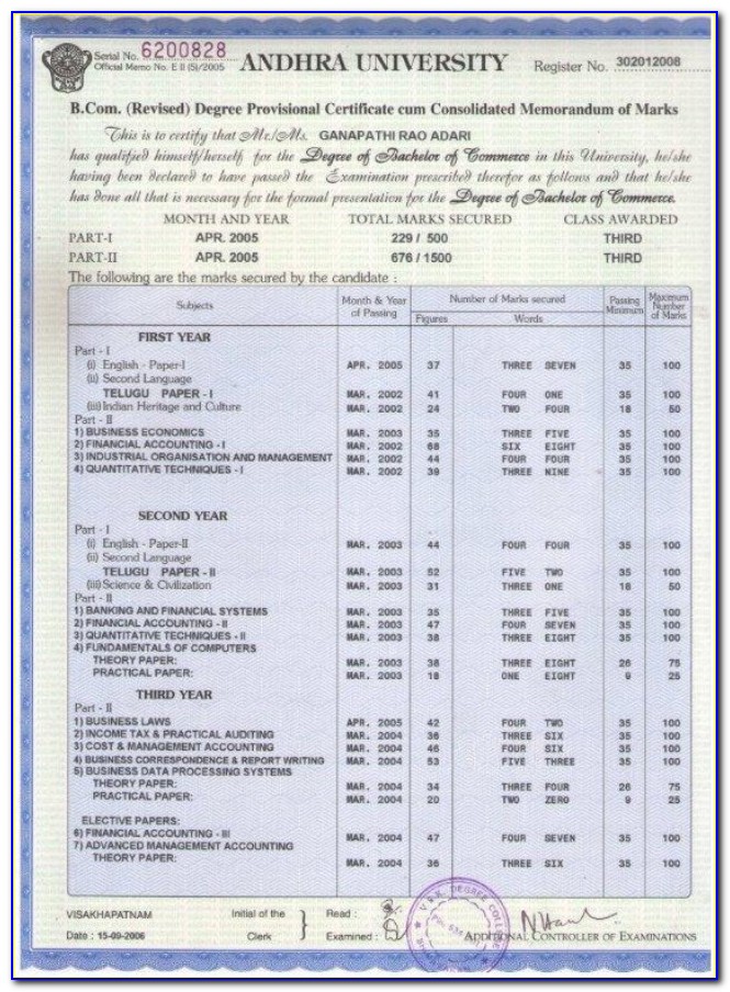 Andhra University Original Degree Certificate Online