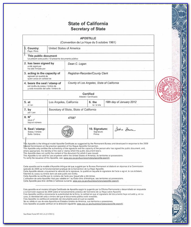 Apostille Birth Certificate Los Angeles California