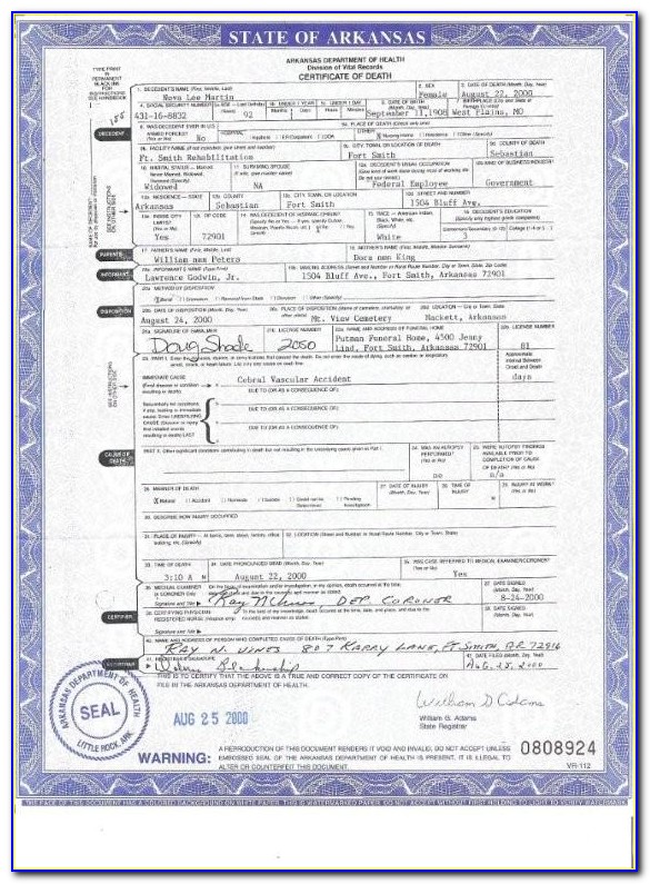 Arkansas Bureau Of Vital Statistics Birth Certificate
