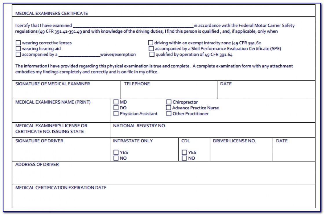 Cdl Medical Certificate Form Nj