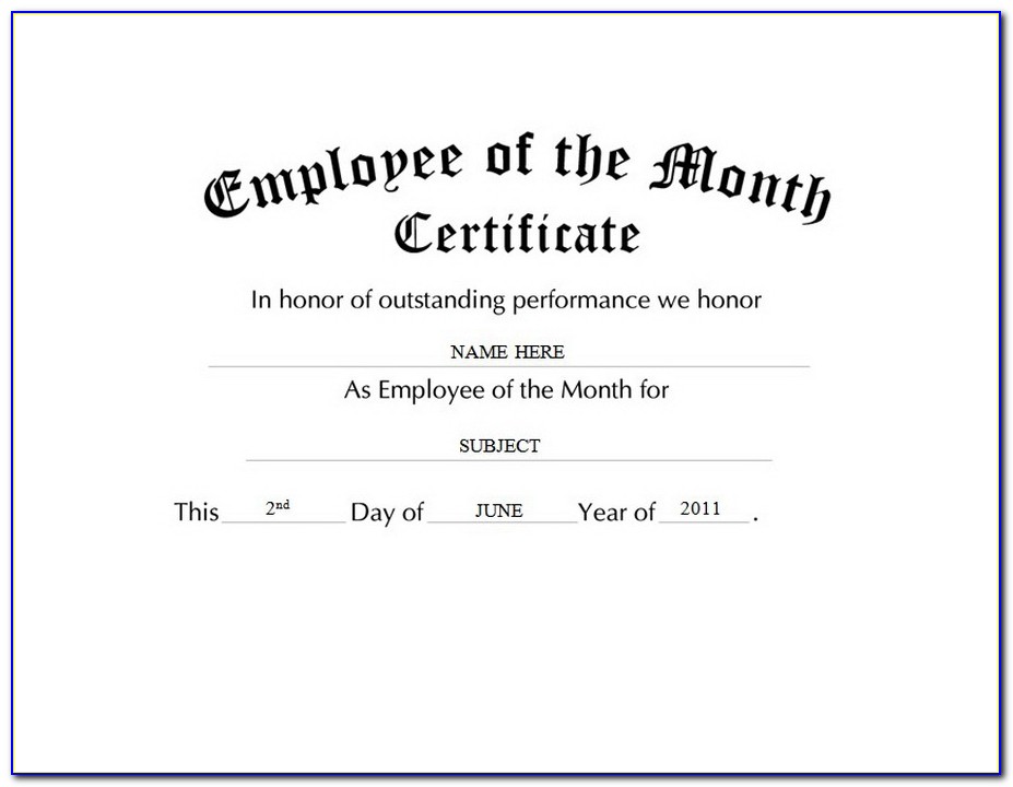 Certificate Employee Of The Month Template