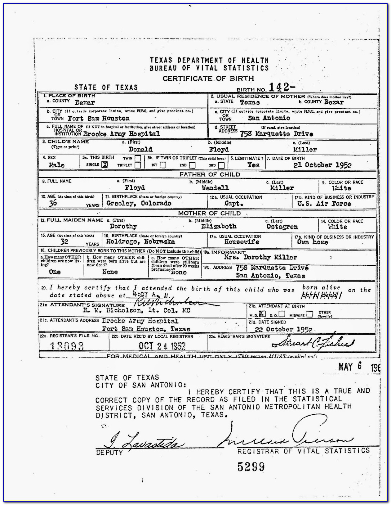 Certified Copy Of Birth Certificate Texas