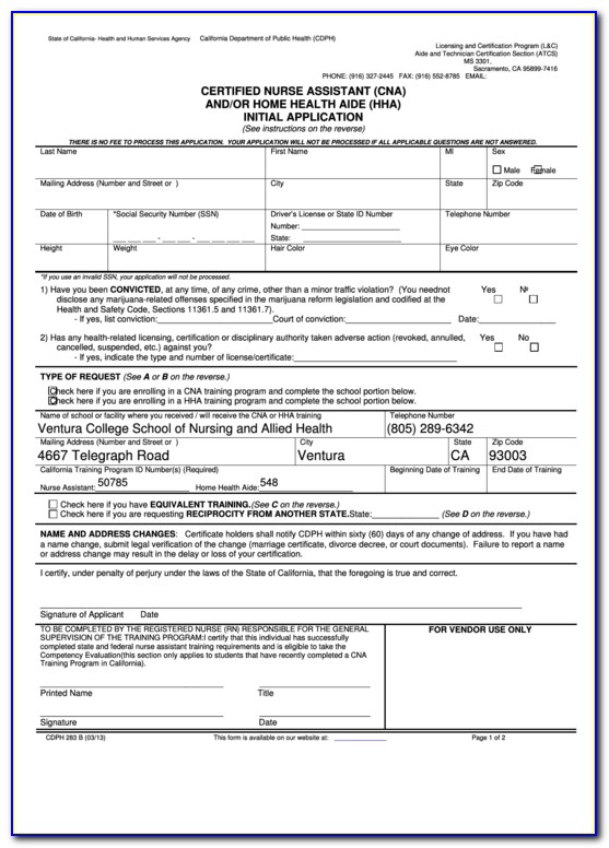 Certified Nursing Assistant Renewal Application
