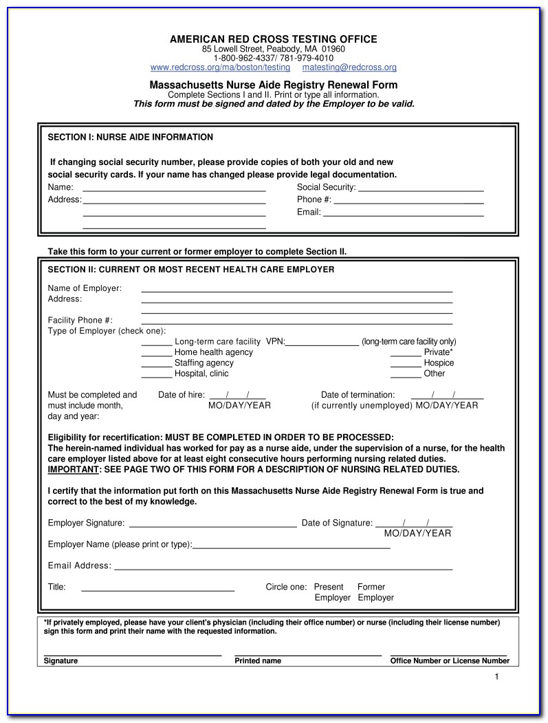 Certified Nursing Assistant Renewal Form Wisconsin