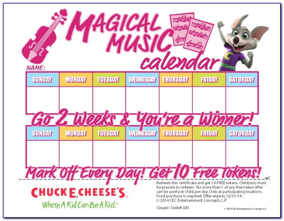 Chuck E Cheese Certificates For Free Tokens