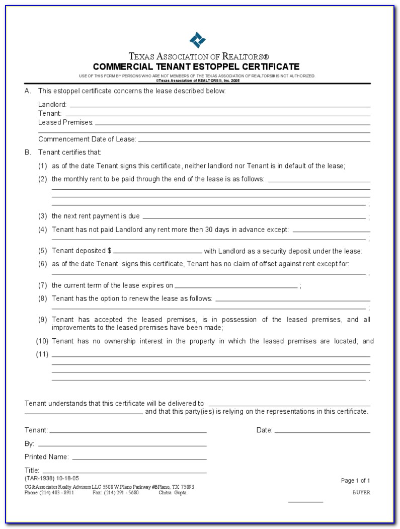 Commercial Tenant Estoppel Certificate Form