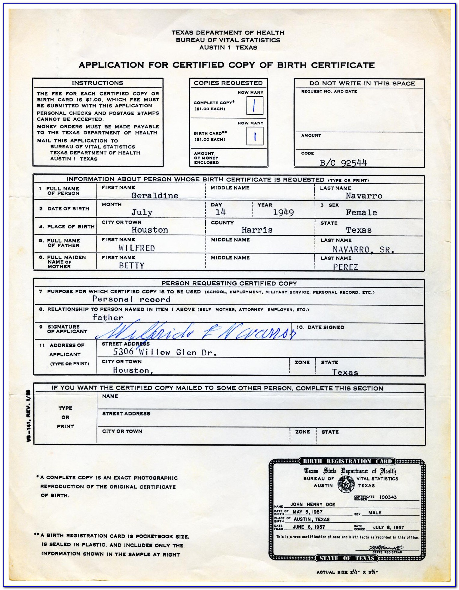 Copy Of Birth Certificate Texas In Person
