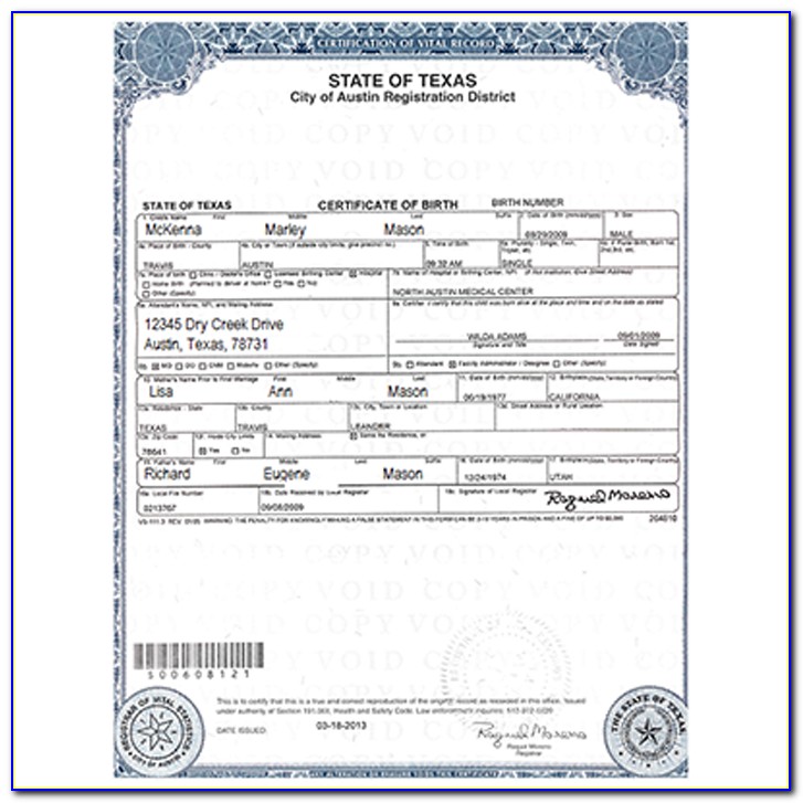 Copy Of Birth Certificate Texas San Antonio