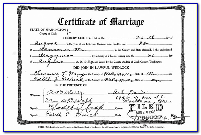 Copy Of Marriage Certificate Clark County Wa
