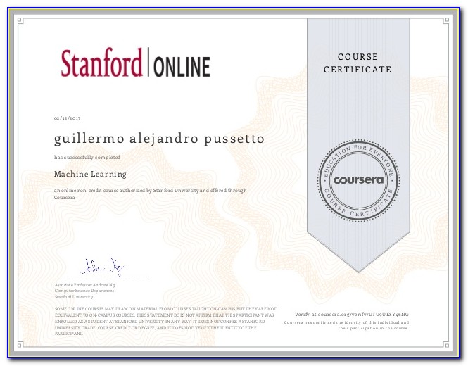Coursera Stanford University Certificate