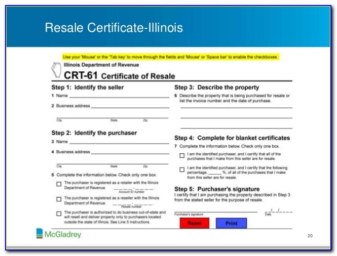 Crt 61 Certificate Of Resale Form