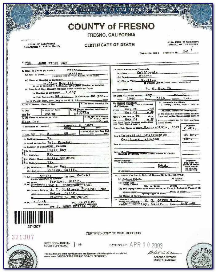 Death Certificate Fresno California