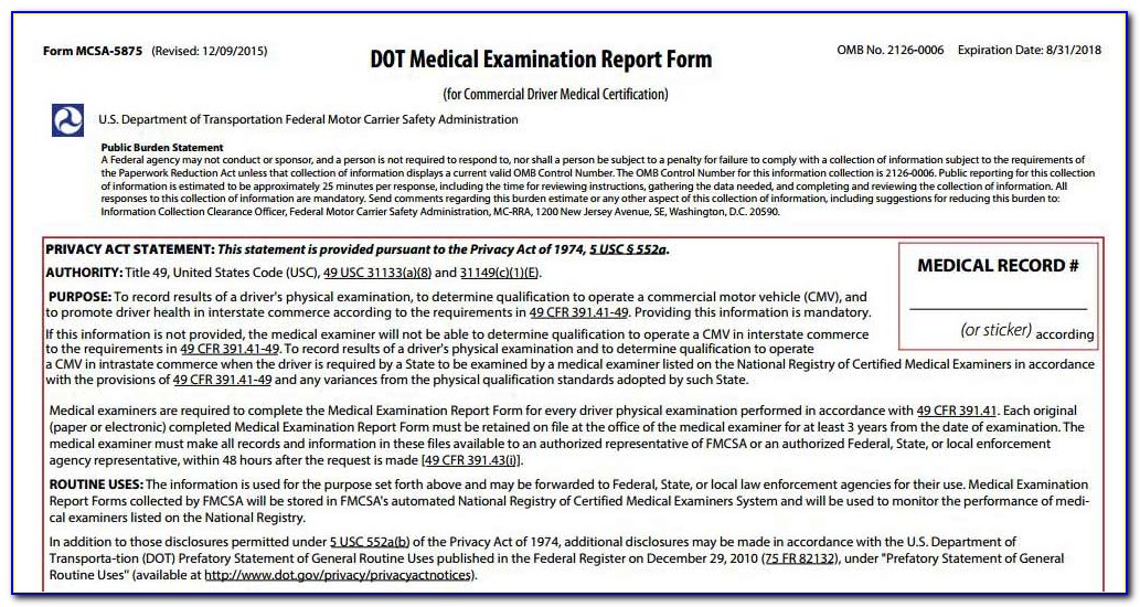 Dot Medical Examiner's Certificate Expiration